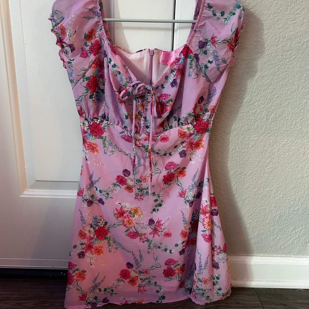 DOLLS KILL SUGAR THRILLZ Floral Pink Dress with Ruffle Sleeves